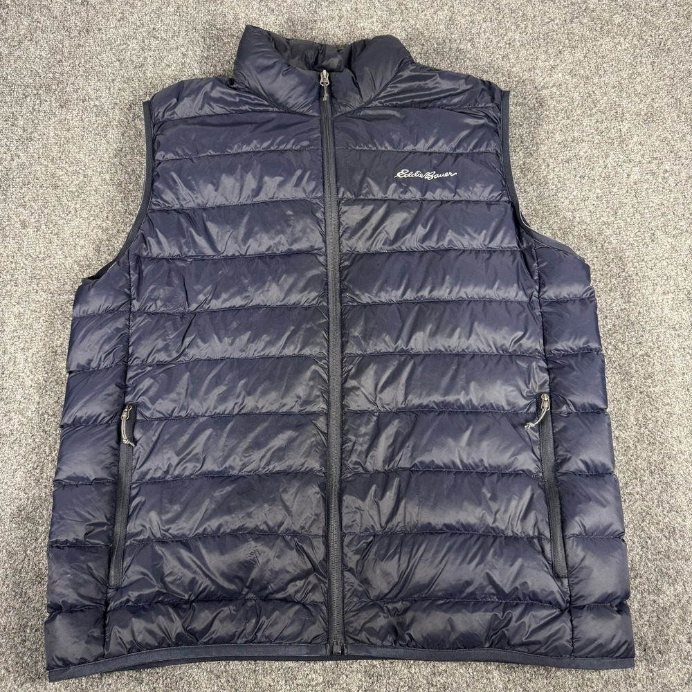 Eddie Bauer EB650 DOWN FEATHER puffer vest blue men Large sleeveless jacket zip